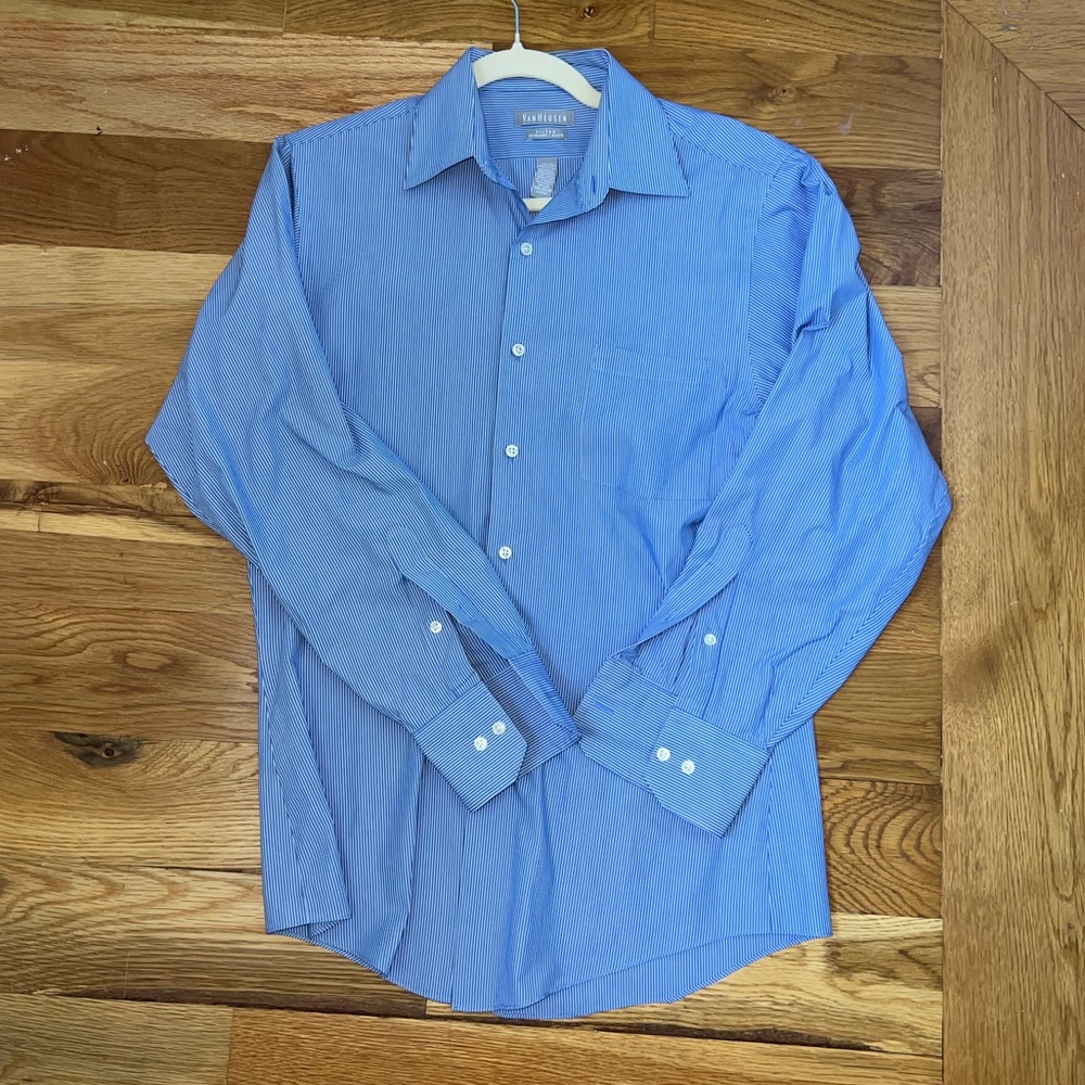 Men's Blue Striped Dress Shirt Van Heusen
